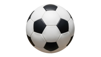 Classic black and white soccer ball PNG isolated, traditional football equipment for sports and recreation on transparent background
