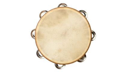 Tambourine PNG isolated on transparent background, percussion musical instrument with jingles for music and rhythm
