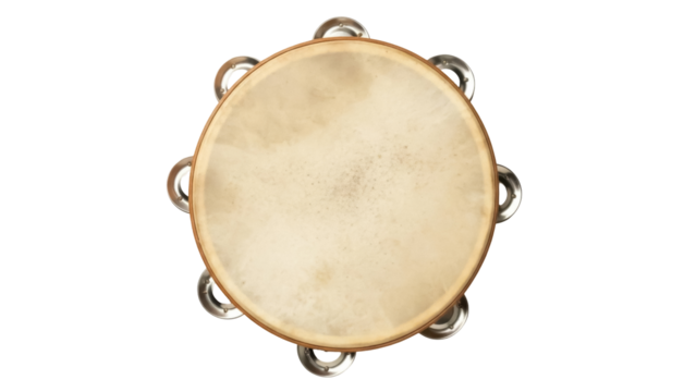 Tambourine PNG isolated on transparent background, percussion musical instrument with jingles for music and rhythm - Powered by Adobe