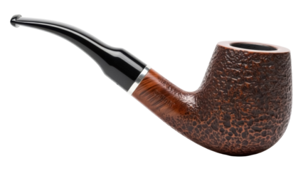 Brown briar smoking pipe isolated PNG, classic tobacco pipe with black stem on transparent background for smokers and collectors