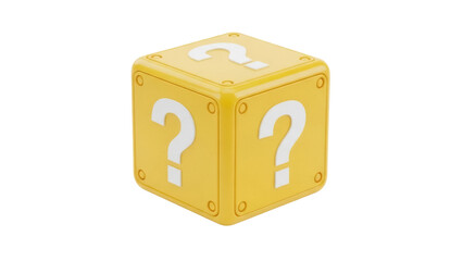 Yellow question mark block PNG isolated on transparent background, 3D rendering of a classic video game element, retro gaming © PROSTOCK