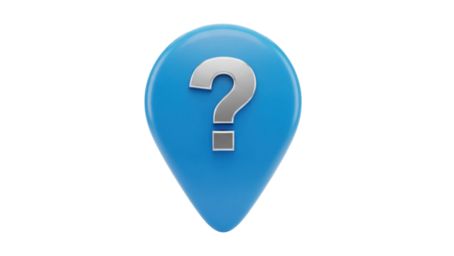 Blue map pointer with question mark isolated PNG on transparent background, location pin for navigation and help - Powered by Adobe