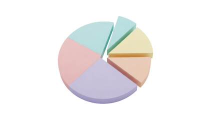 Colorful pie chart with pastel segments isolated PNG, data visualization for business presentations and statistical analysis