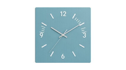 Square teal wall clock PNG isolated on transparent background, modern timekeeping device for home decor and design projects