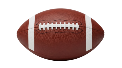 American football PNG isolated on transparent background, brown leather ball with white stripes for sports design and game day graphics
