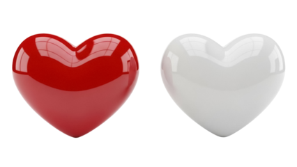 Red and white heart shapes isolated PNG, love and romance concept for Valentine s Day greeting cards and graphic design projects