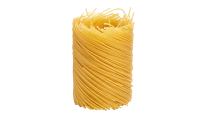 Angel hair pasta nest isolated PNG on transparent background, uncooked fine spaghetti for Italian cuisine and culinary projects