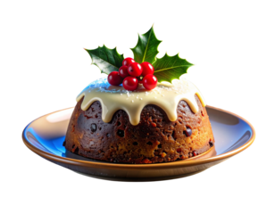 Festive Dessert Glow – Christmas Pudding on Wooden Surface