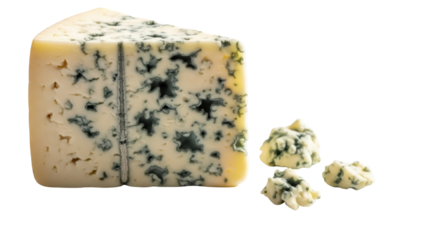 Wedge of blue cheese isolated PNG, creamy dairy product with mold on transparent background, gourmet food for cheese lovers