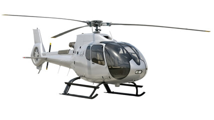 Obraz premium Silver helicopter PNG isolated on transparent background, modern aircraft for transportation and travel, aviation technology and air mobility