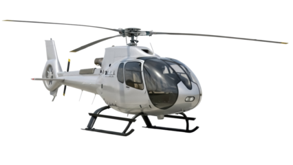 Silver helicopter PNG isolated on transparent background, modern aircraft for transportation and travel, aviation technology and air mobility
