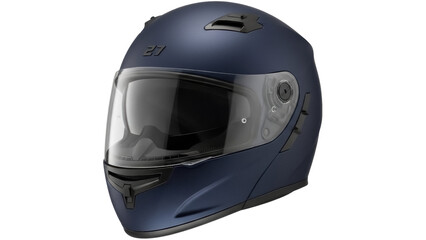 Blue motorcycle helmet isolated PNG, full face protective gear for riders on transparent background, safety equipment