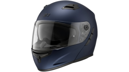 Blue motorcycle helmet isolated PNG, full face protective gear for riders on transparent background, safety equipment