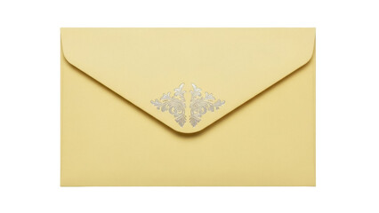 Elegant yellow envelope with silver floral design isolated PNG, stationery for invitations and greetings on transparent background © Roxana