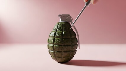 Avocado grenade still life with pink background