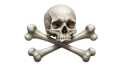 Skull and crossbones PNG isolated on transparent background, pirate symbol for danger and halloween designs, spooky skeleton