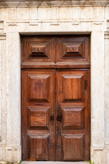 Rustic Wooden Double Door with Stone Frame