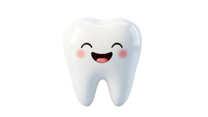 Smiling molar tooth PNG isolated on transparent background, cute dental cartoon character for kids dentistry and oral hygiene