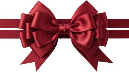Elegant burgundy ribbon bow isolated PNG, festive decoration for gift wrapping and holiday designs on transparent background