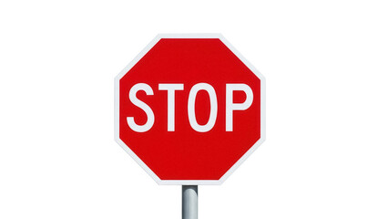 Red stop sign PNG isolated on transparent background, octagonal traffic symbol for road safety and regulation, vector graphic