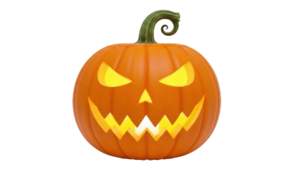 Spooky jack-o -lantern PNG isolated on transparent background, glowing Halloween pumpkin with carved face for holiday decoration