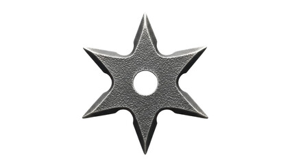 Six-pointed ninja star shuriken isolated PNG on transparent background, traditional Japanese martial arts weapon for combat and self-defense