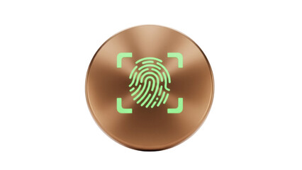 Fingerprint scanner on bronze surface isolated PNG, biometric security system for access control and personal identification