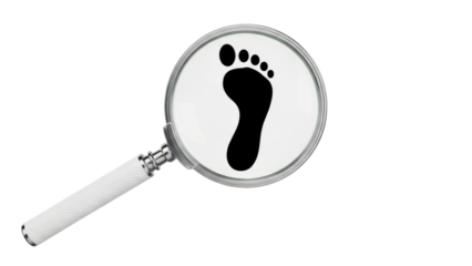 Footprint under magnifying glass isolated PNG, detective concept for investigation and forensic science on transparent background