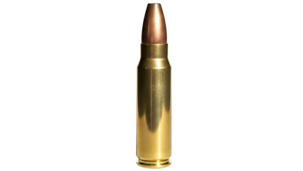 Brass rifle bullet isolated PNG, ammunition for hunting and target practice on transparent background