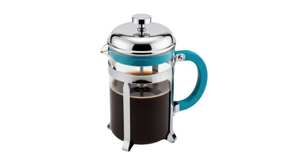 French press coffee maker PNG isolated on transparent background, plunger coffee pot for brewing fresh coffee