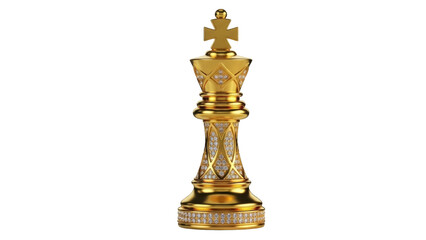 Ornate golden king chess piece isolated PNG, luxury game strategy element on transparent background for design and creative projects