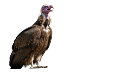 Hooded vulture PNG isolated on transparent background, brown scavenger bird with pink head and neck, wildlife animal for design and educational use