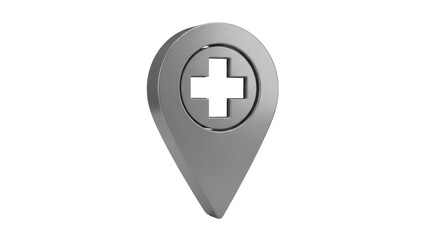 Gray medical cross location pin isolated PNG, healthcare symbol for hospital, clinic, or pharmacy on transparent background