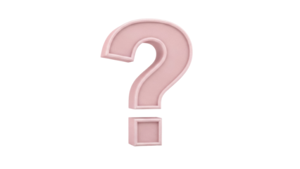Pink question mark PNG isolated on transparent background, 3D rendering of punctuation mark for graphic design and educational resources