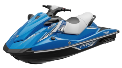 Blue jet ski isolated PNG, personal watercraft for recreation and water sports, modern design with sleek lines and comfortable seating