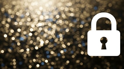 White padlock on gold and blue bokeh background