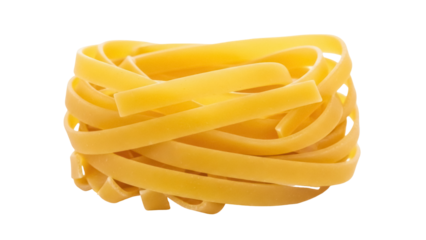Nest of fresh egg tagliatelle pasta isolated PNG, traditional Italian uncooked food on transparent background for culinary use
