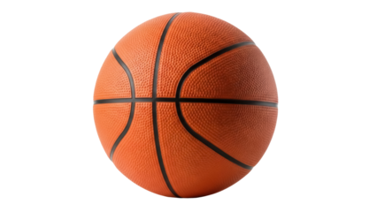 Orange basketball isolated PNG, sports equipment for team games and physical activity, ball for training and competition on transparent background