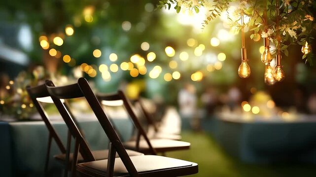 Venue of outdoor wedding ceremony setting faceless romantic space defocused garden background celebration preparation marriage setup outdoor event arrangement ceremonial loca