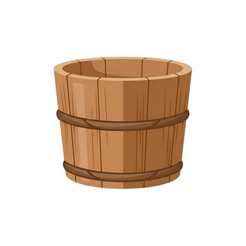 Flat vector illustration of a traditional brown wooden rice bucket, a simple cylindrical harvest symbol, isolated on transparent background. Perfect for food packaging, agriculture branding,