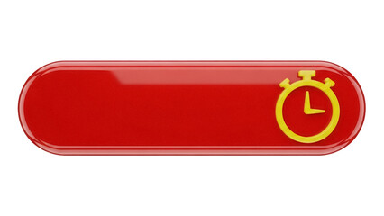Red oblong button with yellow stopwatch isolated PNG, countdown timer graphic for website element and user interface design