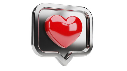 Red heart in silver frame PNG isolated on transparent background, love symbol for social media and Valentine s Day design