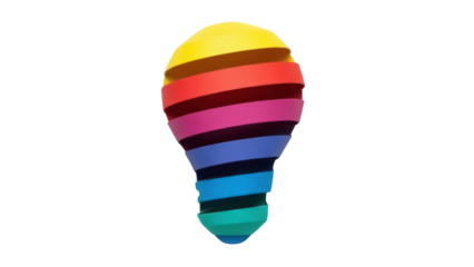 Colorful light bulb made of stacked layers isolated PNG, creative idea concept for innovation and problem solving on transparent background