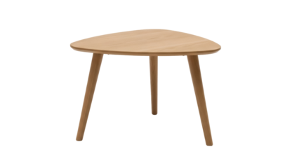 Light brown wooden triangular coffee table PNG isolated on transparent background, modern furniture for living room and home decor