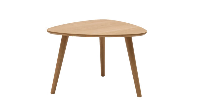 Light brown wooden triangular coffee table PNG isolated on transparent background, modern furniture for living room and home decor