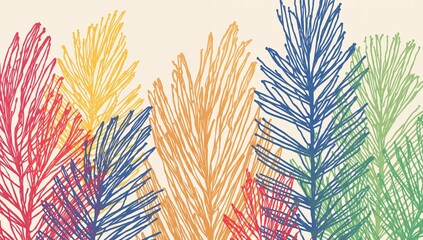 Colorful Abstract Foliage, Graphic Elements and Organic Textures, Doodle Style.