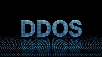 Blue D O S text on black background with grid pattern DDOS blue text 1 digital