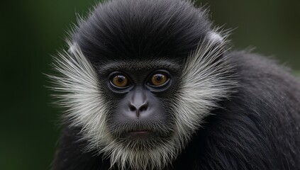 Obraz premium Curious Gaze, Black and White Fur Amber Eyes Reflecting Forest Shadows.