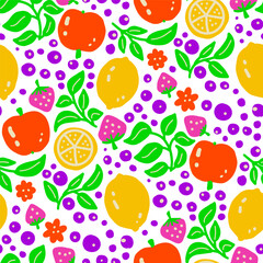 Bright Colorful Fruit Seamless Pattern with Vibrant Fresh Tropical Summer Mood