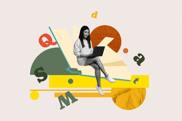 Art full zine photo collage of happy girl guy student library academic book stack education learner letters vocabulary encyclopedia